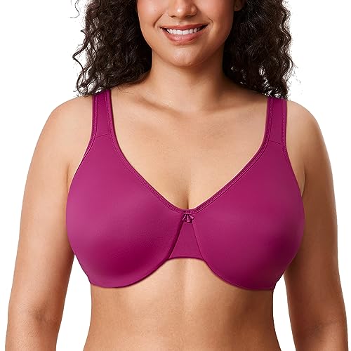 DELIMIRA Damen Minimizer BH mit Bügel Soft Tshirt BH Große Brüste Bequemer Vollschalen Ungepolstert Magenta Violett 85C von DELIMIRA