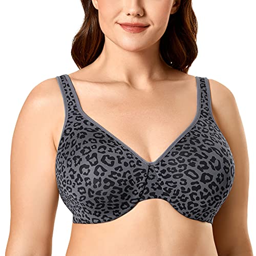 DELIMIRA Damen Minimizer BH - Volle-Cup mit Bügel Große Größen Klassischer BH Schwarzgrauer Leopard 75D von DELIMIRA