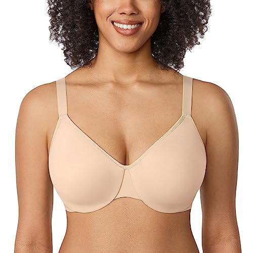 DELIMIRA Damen Minimizer BH mit Bügel Grosse Grössen Vollschalen Ungefütterter BHS T Shirt Bequemer Beige 80D von DELIMIRA