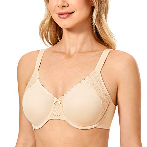 DELIMIRA Damen Minimizer BH mit Bügel Vollschalen ohne Polster Spitzen Cup Beige 85E von DELIMIRA