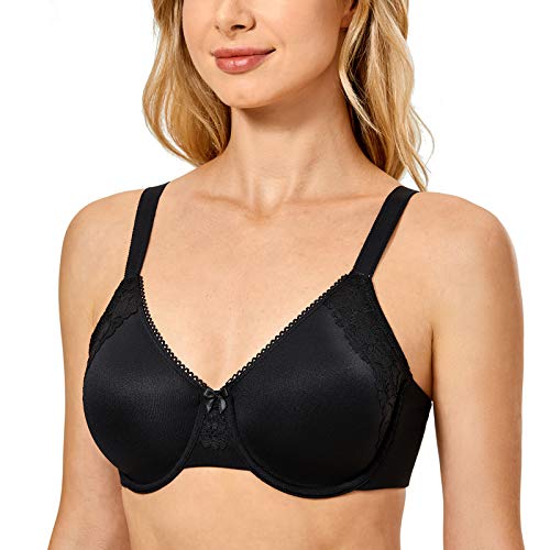 DELIMIRA Damen Minimizer BH mit Bügel Vollschalen ohne Polster Spitzen Cup Schwarz 80G von DELIMIRA