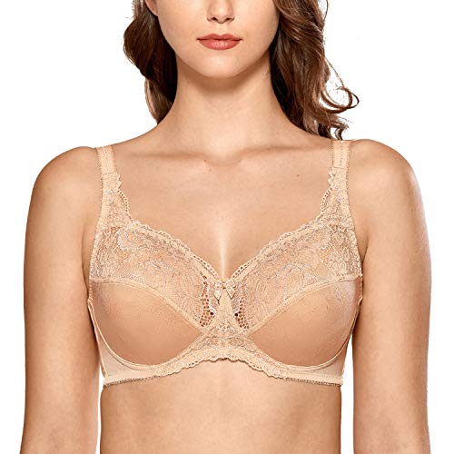 DELIMIRA Damen Minimizer BH ohne Bügel Elegante Spitze Große Größen Beige 80F von DELIMIRA