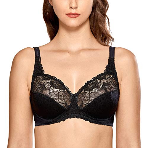 DELIMIRA Damen Minimizer BH ohne Bügel Elegante Spitze Große Größen Schwarz 80D von DELIMIRA