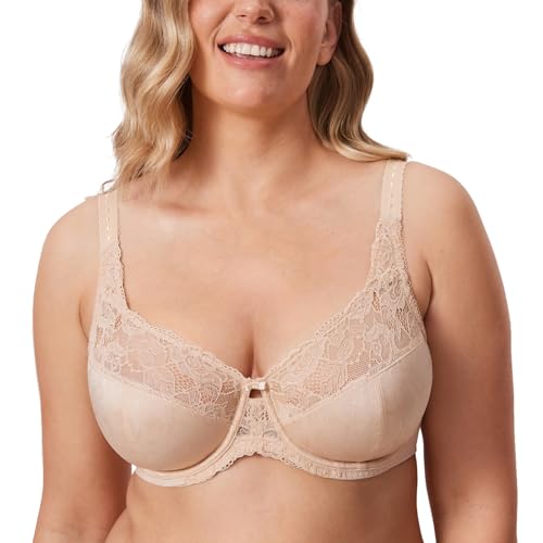DELIMIRA Damen Minimizer BH ohne Einlagen mit Spitze mit Bügel Große Größen Beige 85L von DELIMIRA
