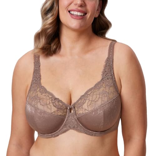 DELIMIRA Damen Minimizer BH ohne Einlagen mit Spitze mit Bügel Große Größen Braun Lila 110E von DELIMIRA