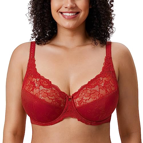 DELIMIRA Damen Minimizer BH ohne Einlagen mit Spitze mit Bügel Große Größen Dunkelrot 85C von DELIMIRA