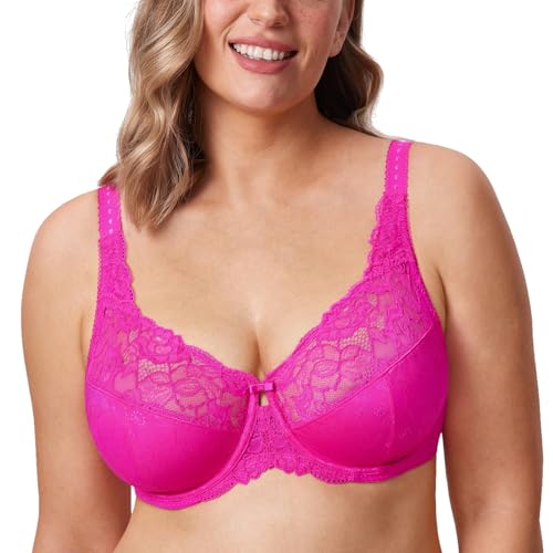 DELIMIRA Damen Minimizer BH ohne Einlagen mit Spitze mit Bügel Große Größen Glitzer-Rosa 100G von DELIMIRA