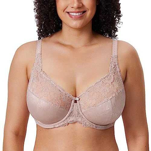 DELIMIRA Damen Minimizer BH ohne Einlagen mit Spitze mit Bügel Große Größen Hellbraun 105C von DELIMIRA