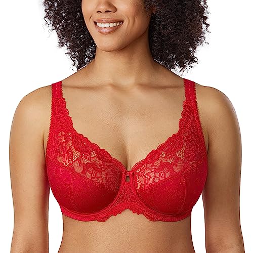 DELIMIRA Damen Minimizer BH ohne Einlagen mit Spitze mit Bügel Große Größen Lippenstift Rot 105H von DELIMIRA