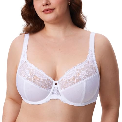 DELIMIRA Damen Minimizer BH ohne Einlagen mit Spitze mit Bügel Große Größen Weiss 85L von DELIMIRA