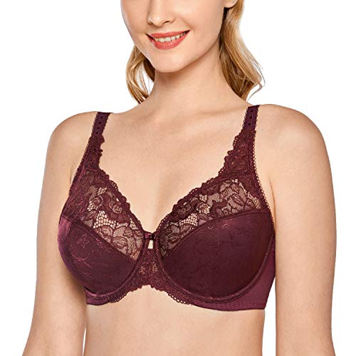 DELIMIRA Damen Minimizer BH ohne Einlagen mit Spitze mit Bügel Große Größen Zinnober 80G von DELIMIRA