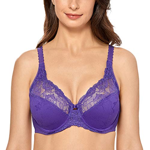 DELIMIRA Damen Minimizer BH ohne Einlagen mit Spitze mit Bügel Große Größen dunkel-lila 105C von DELIMIRA