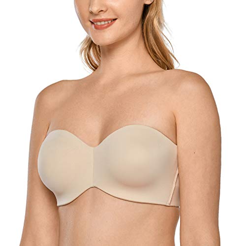 DELIMIRA Damen Minimizer Trägerloser BH mit Bügel Große Größen Dirndl Bandeau BH ohne Polster Beige 70H von DELIMIRA