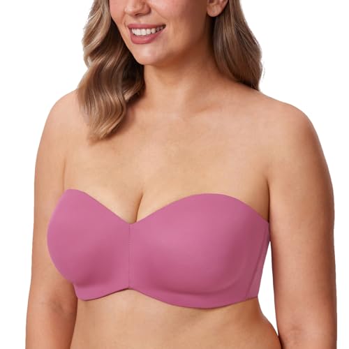 DELIMIRA Damen Minimizer Trägerloser BH mit Bügel Große Größen Dirndl Bandeau BH ohne Polster Braune Rose 75B von DELIMIRA