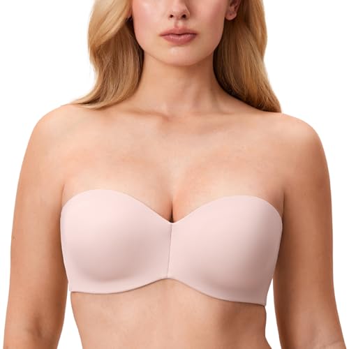 DELIMIRA Damen Minimizer Trägerloser BH mit Bügel Große Größen Dirndl Bandeau BH ohne Polster Nacktes Rosa 85F von DELIMIRA
