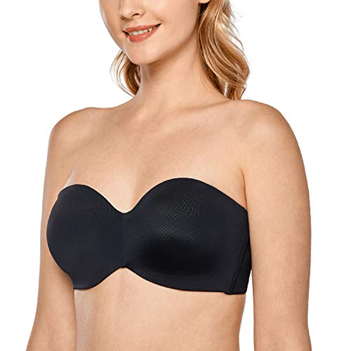 DELIMIRA Damen Minimizer Trägerloser BH mit Bügel Große Größen Dirndl Bandeau BH ohne Polster Schwarz 85F von DELIMIRA