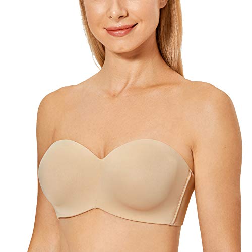 DELIMIRA Damen Minimizer Trägerloser BH mit Bügel Große Größen Dirndl Bandeau BH ohne Polster Taupe-Tan 85B von DELIMIRA