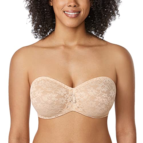 DELIMIRA Damen Minimizer Trägerloser Bügel BH Große Größen mit Spitze Beige 80B von DELIMIRA