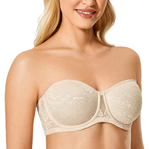 DELIMIRA Damen Multiway Trägerloser BH Bügel Ohne Polster Blumenspitze Pergament 90B von DELIMIRA