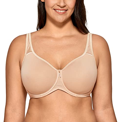 DELIMIRA Damen mit Bügel Nahtlose Vollschalen T-Shirt BH Gepolstert Große Größen Beige 80F von DELIMIRA