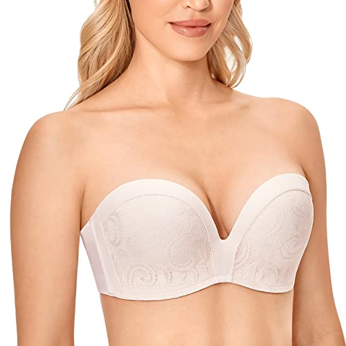 DELIMIRA Damen Push Up Trägerloser BH Spitze Große Größen BHS mit Gemoldete Cups Rose White 80B von DELIMIRA