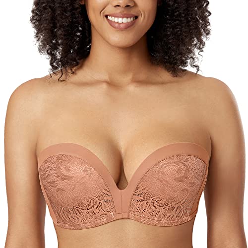 DELIMIRA Damen Push Up Trägerloser BH Spitze Große Größen BHS mit Gemoldete Cups Nerz 95F von DELIMIRA