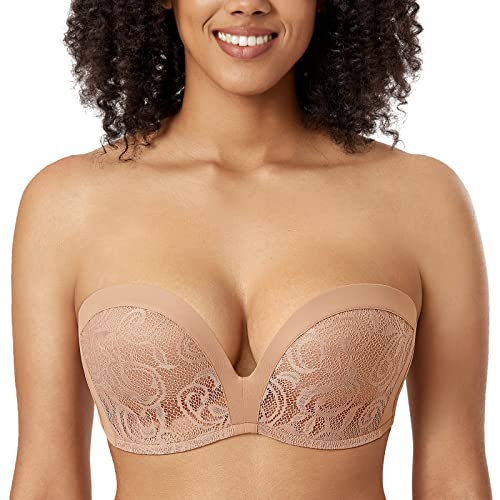DELIMIRA Damen Push Up Trägerloser BH Spitze Große Größen BHS mit Gemoldete Cups Perle Champagner 90E von DELIMIRA