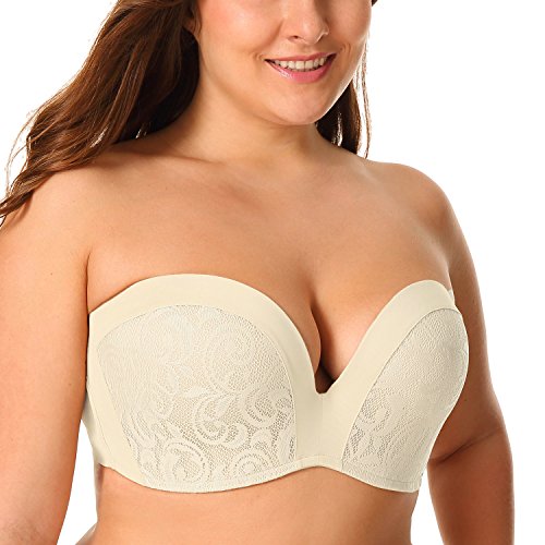 DELIMIRA Damen Push Up Trägerloser BH Spitze Große Größen BHS mit Gemoldete Cups Elfenbein 95G von DELIMIRA