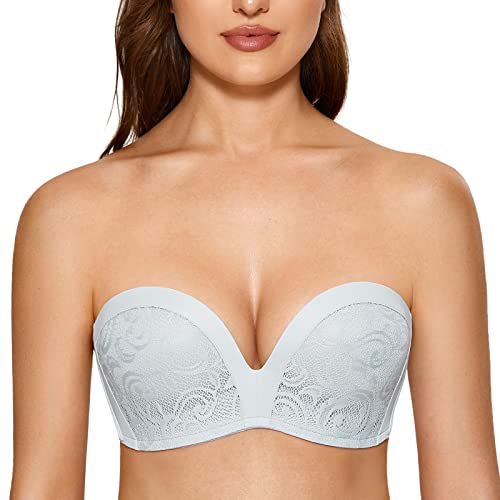 DELIMIRA Damen Push Up Trägerloser BH Spitze Große Größen BHS mit Gemoldete Cups French Grey 80D von DELIMIRA