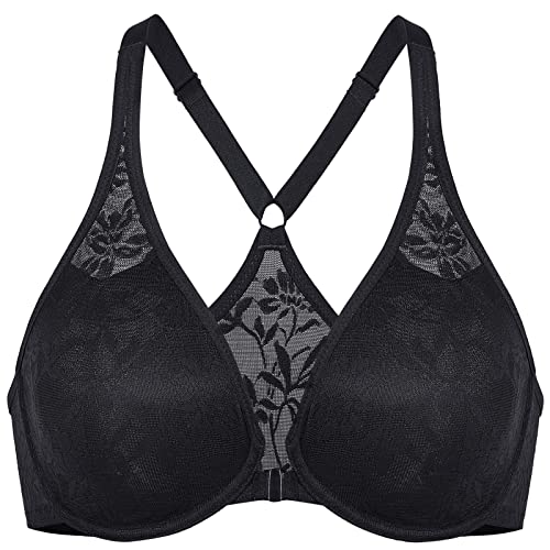 DELIMIRA Damen Racerback BH mit Bügel Große Größen Vorderverschluss mit Spitze Schwarz 75C von DELIMIRA