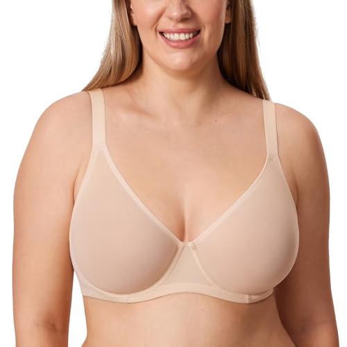 DELIMIRA Damen Soft Netz Bügel BH für Große Brust Transparente Ungefütterte BHS Nahtlose Beige 85C von DELIMIRA