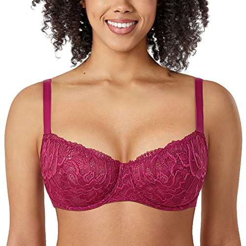 DELIMIRA Damen Spitze Balconette Push Up BH Sexy mit Bügel ohne Einlagen Aubergine 75C von DELIMIRA