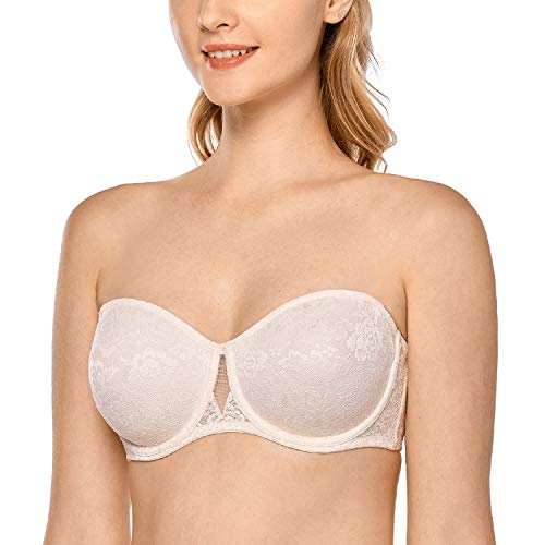 DELIMIRA Damen Multiway Trägerloser BH Bügel Ohne Polster Blumenspitze Rose White 70E von DELIMIRA