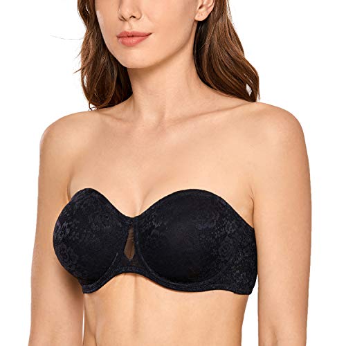 DELIMIRA Damen Multiway Trägerloser BH Bügel Ohne Polster Blumenspitze Schwarz 90D von DELIMIRA