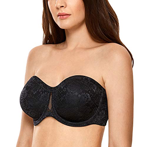 DELIMIRA Damen Multiway Trägerloser BH Bügel Ohne Polster Blumenspitze Schwarz 90D von DELIMIRA