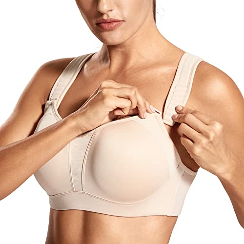 DELIMIRA Damen Starker Halt Sport BH -mit Gepolstert und Bügel,Sport BH für Große Brüste Beige 90F von DELIMIRA