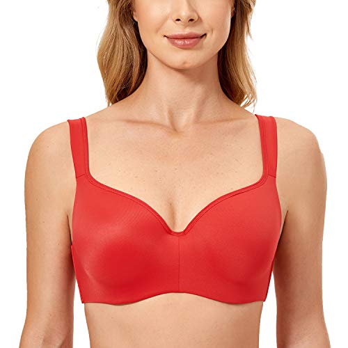 DELIMIRA Damen T-Shirt BH mit Bügel Nahtloser Große Größen Gepolstert Echtes Rot 95F von DELIMIRA