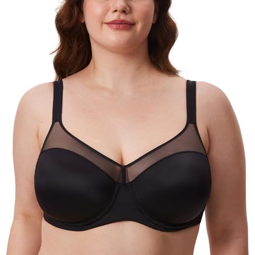 DELIMIRA Damen T Shirt BH mit Bügel Vollschalen Nahtlose BH Große Größen Gepolstert Schwarz 75B von DELIMIRA