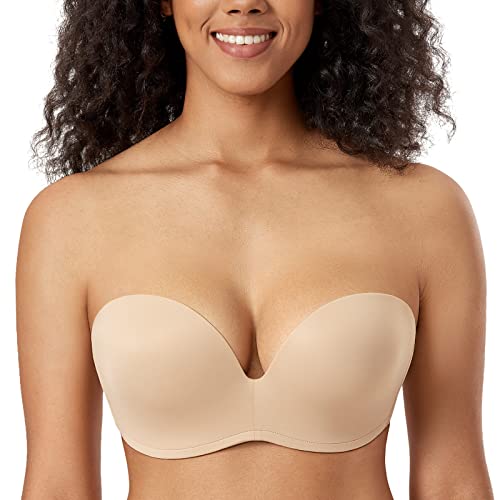 DELIMIRA Damen Trägerlos BH - Gemoldete Cups Push Up Büstenhalter Beige 80E von DELIMIRA