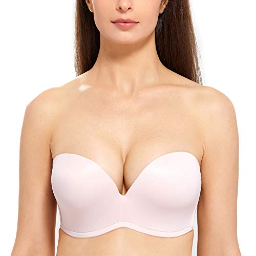 DELIMIRA Damen Trägerlos BH - Gemoldete Cups Push Up Büstenhalter Nacktes Rosa 80E von DELIMIRA