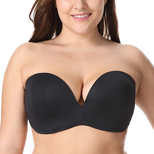 DELIMIRA Damen Trägerlos BH - Gemoldete Cups Push Up Büstenhalter Schwarz 80F von DELIMIRA