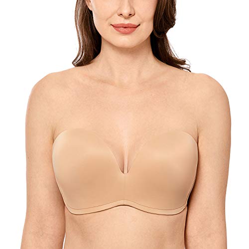 DELIMIRA Damen Trägerlos BH - Gemoldete Cups Push Up Büstenhalter Taupe 80G von DELIMIRA