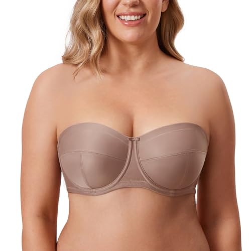 DELIMIRA Damen Trägerloser BH - Bügel,weichen Cups,abnehmbare Trägern Backstein 85G von DELIMIRA