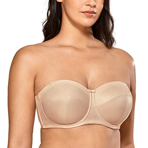 DELIMIRA Damen Trägerloser BH - Bügel,weichen Cups,abnehmbare Trägern Beige 75F von DELIMIRA