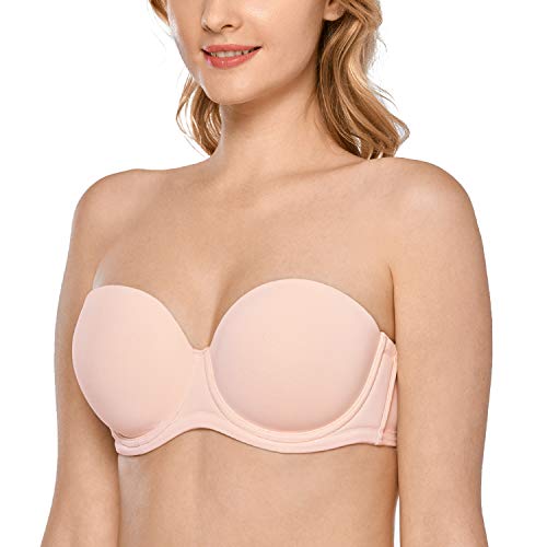 DELIMIRA Damen Trägerloser BH mit bügel Große Größen Seamless Dirndl BH mit Geformte Cups Aprikosenrosa 100C von DELIMIRA