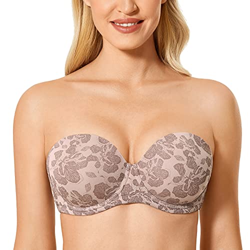 DELIMIRA Damen Trägerloser BH - Bügel BH mit geformte Cups Brauner Hibiskus 85G von DELIMIRA