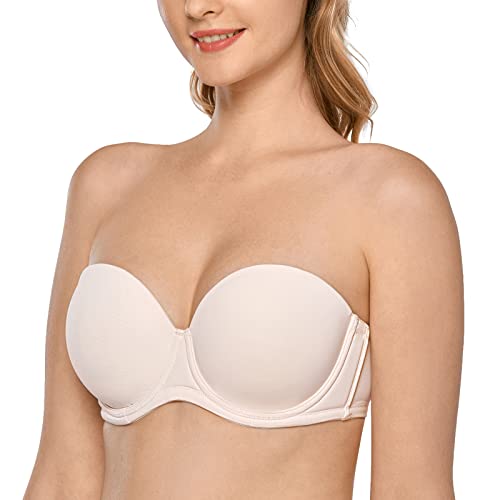 DELIMIRA Damen Trägerloser BH mit bügel Große Größen Seamless Dirndl BH mit Geformte Cups Kokosnuss Weiß 100F von DELIMIRA