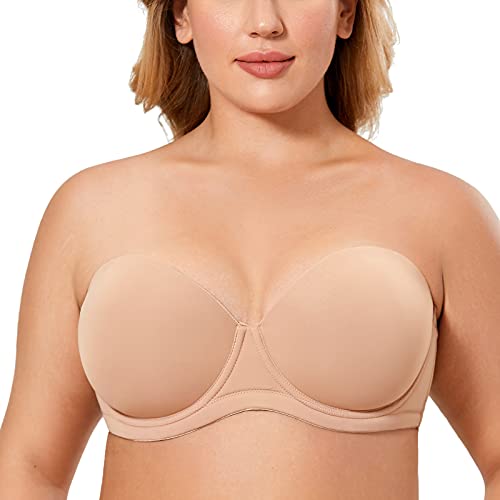 DELIMIRA Damen Trägerloser BH mit bügel Große Größen Seamless Dirndl BH mit Geformte Cups Natürlich 80H von DELIMIRA