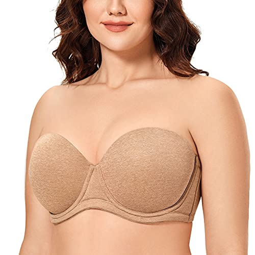 DELIMIRA Damen Trägerloser BH mit bügel Große Größen Seamless Dirndl BH mit Geformte Cups Pfifferling 70C von DELIMIRA