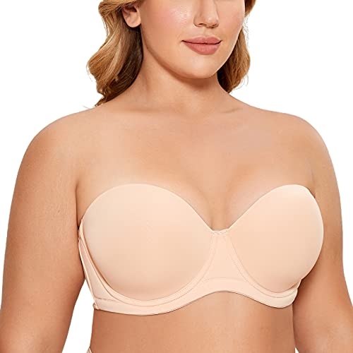 DELIMIRA Damen Trägerloser BH mit bügel Große Größen Seamless Dirndl BH mit Geformte Cups Sahne Pfirsich 80G von DELIMIRA